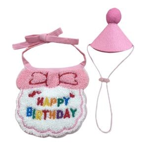 Pet Birthday Hat and Bib Set Pink/White for Small-Medium Dogs Cats NWT